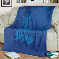 Hawaiian Monk Seal and Whale Blanket Kakau Tribal Pattern Blue Color