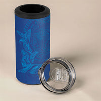 Hawaiian Monk Seal and Whale 4 in 1 Can Cooler Tumbler Kakau Tribal Pattern Blue Color