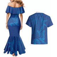 Hawaiian Monk Seal and Whale Couples Matching Mermaid Dress and Hawaiian Shirt Kakau Tribal Pattern Blue Color LT03 - Polynesian Pride