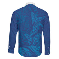 Hawaiian Monk Seal and Whale Family Matching Off The Shoulder Long Sleeve Dress and Hawaiian Shirt Kakau Tribal Pattern Blue Color LT03 - Polynesian Pride
