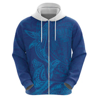 Hawaiian Monk Seal and Whale Hoodie Kakau Tribal Pattern Blue Color