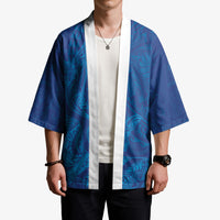 Hawaiian Monk Seal and Whale Kimono Kakau Tribal Pattern Blue Color