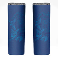 Hawaiian Monk Seal and Whale Skinny Tumbler Kakau Tribal Pattern Blue Color