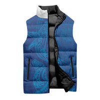 Hawaiian Monk Seal and Whale Sleeveless Puffer Jacket Kakau Tribal Pattern Blue Color