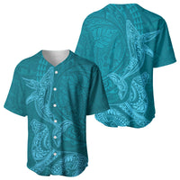 Hawaiian Monk Seal and Whale Baseball Jersey Kakau Tribal Pattern Teal Color