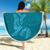Hawaiian Monk Seal and Whale Beach Blanket Kakau Tribal Pattern Teal Color