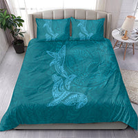 Hawaiian Monk Seal and Whale Bedding Set Kakau Tribal Pattern Teal Color