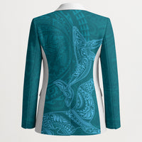 Hawaiian Monk Seal and Whale Blazer Kakau Tribal Pattern Teal Color