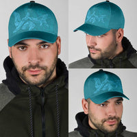 Hawaiian Monk Seal and Whale Classic Cap Kakau Tribal Pattern Teal Color
