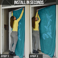 Hawaiian Monk Seal and Whale Door Cover Kakau Tribal Pattern Teal Color