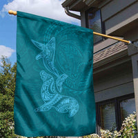 Hawaiian Monk Seal and Whale Garden Flag Kakau Tribal Pattern Teal Color
