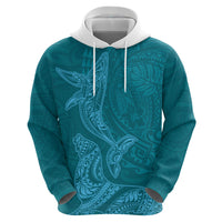 Hawaiian Monk Seal and Whale Hoodie Kakau Tribal Pattern Teal Color