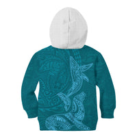 Hawaiian Monk Seal and Whale Kid Hoodie Kakau Tribal Pattern Teal Color