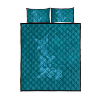 Hawaiian Monk Seal and Whale Quilt Bed Set Kakau Tribal Pattern Teal Color