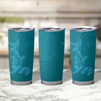 Hawaiian Monk Seal and Whale Tumbler Cup Kakau Tribal Pattern Teal Color