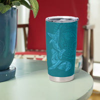 Hawaiian Monk Seal and Whale Tumbler Cup Kakau Tribal Pattern Teal Color