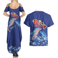 Hawaiian Sea Animals Couples Matching Summer Maxi Dress and Hawaiian Shirt Whales Shark and Turtle Guardians with Tribal Pattern