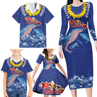 Hawaiian Sea Animals Family Matching Long Sleeve Bodycon Dress and Hawaiian Shirt Whales Shark and Turtle Guardians with Tribal Pattern LT03 - Polynesian Pride
