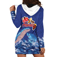 Hawaiian Sea Animals Hoodie Dress Whales Shark and Turtle Guardians with Tribal Pattern