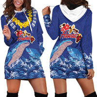Hawaiian Sea Animals Hoodie Dress Whales Shark and Turtle Guardians with Tribal Pattern