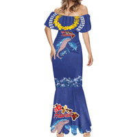 Hawaiian Sea Animals Mermaid Dress Whales Shark and Turtle Guardians with Tribal Pattern