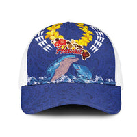 Hawaiian Sea Animals Mesh Trucker Cap Whales Shark and Turtle Guardians with Tribal Pattern