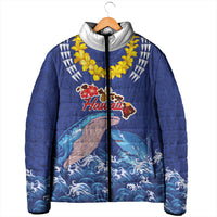 Hawaiian Sea Animals Padded Jacket Whales Shark and Turtle Guardians with Tribal Pattern
