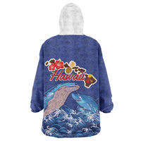 Hawaiian Sea Animals Wearable Blanket Hoodie Whales Shark and Turtle Guardians with Tribal Pattern