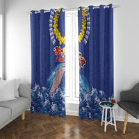 Hawaiian Sea Animals Window Curtain Whales Shark and Turtle Guardians with Tribal Pattern