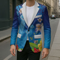 Fiji Jellyfish Blazer Tapa Patterns and Hibiscus Sea Vibe