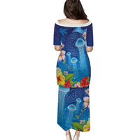 Fiji Jellyfish Puletasi Tapa Patterns and Hibiscus Sea Vibe