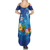 Fiji Jellyfish Summer Maxi Dress Tapa Patterns and Hibiscus Sea Vibe