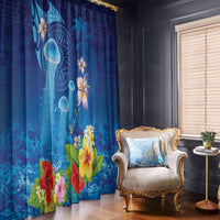 Fiji Jellyfish Window Curtain Tapa Patterns and Hibiscus Sea Vibe