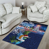 New Zealand Merry Christmas Area Rug Maori Tribal Pattern with Xmas Tui Bird