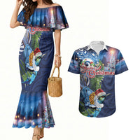New Zealand Merry Christmas Couples Matching Mermaid Dress and Hawaiian Shirt Maori Tribal Pattern with Xmas Tui Bird LT03 Multicolor - Polynesian Pride