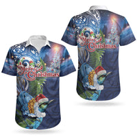 New Zealand Merry Christmas Couples Matching Off Shoulder Maxi Dress and Hawaiian Shirt Maori Tribal Pattern with Xmas Tui Bird LT03 - Polynesian Pride