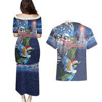 New Zealand Merry Christmas Couples Matching Puletasi and Hawaiian Shirt Maori Tribal Pattern with Xmas Tui Bird LT03 - Polynesian Pride