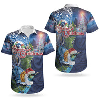 New Zealand Merry Christmas Couples Matching Summer Maxi Dress and Hawaiian Shirt Maori Tribal Pattern with Xmas Tui Bird LT03 - Polynesian Pride