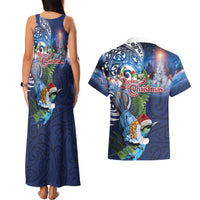 New Zealand Merry Christmas Couples Matching Tank Maxi Dress and Hawaiian Shirt Maori Tribal Pattern with Xmas Tui Bird LT03 - Polynesian Pride