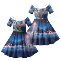 New Zealand Merry Christmas Family Matching Long Sleeve Bodycon Dress and Hawaiian Shirt Maori Tribal Pattern with Xmas Tui Bird LT03 Daughter's Dress Multicolor - Polynesian Pride