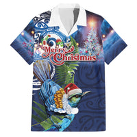 New Zealand Merry Christmas Family Matching Tank Maxi Dress and Hawaiian Shirt Maori Tribal Pattern with Xmas Tui Bird LT03 Dad's Shirt - Short Sleeve Multicolor - Polynesian Pride