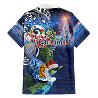 New Zealand Merry Christmas Family Matching Tank Maxi Dress and Hawaiian Shirt Maori Tribal Pattern with Xmas Tui Bird LT03 Dad's Shirt - Long Sleeve Multicolor - Polynesian Pride