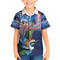New Zealand Merry Christmas Kid Hawaiian Shirt Maori Tribal Pattern with Xmas Tui Bird LT03 Kid Multicolor - Polynesian Pride