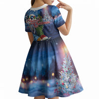 New Zealand Merry Christmas Kid Short Sleeve Dress Maori Tribal Pattern with Xmas Tui Bird LT03 - Polynesian Pride