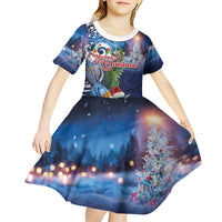 New Zealand Merry Christmas Kid Short Sleeve Dress Maori Tribal Pattern with Xmas Tui Bird LT03 - Polynesian Pride