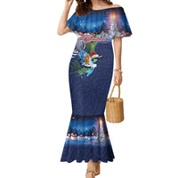 New Zealand Merry Christmas Mermaid Dress Maori Tribal Pattern with Xmas Tui Bird LT03 Women Multicolor - Polynesian Pride