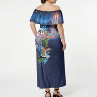 New Zealand Merry Christmas Off Shoulder Maxi Dress Maori Tribal Pattern with Xmas Tui Bird LT03 - Polynesian Pride