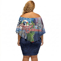 New Zealand Merry Christmas Off Shoulder Short Dress Maori Tribal Pattern with Xmas Tui Bird LT03 - Polynesian Pride