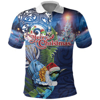 New Zealand Merry Christmas Polo Shirt Maori Tribal Pattern with Xmas Tui Bird LT03 Multicolor - Polynesian Pride