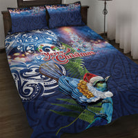 New Zealand Merry Christmas Quilt Bed Set Maori Tribal Pattern with Xmas Tui Bird